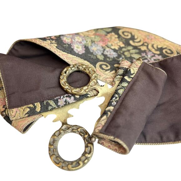 Vintage Floral Tapestry Bell Pull 54" Wall Hanging Brass Hardware Victorian Era - Picture 3 of 16